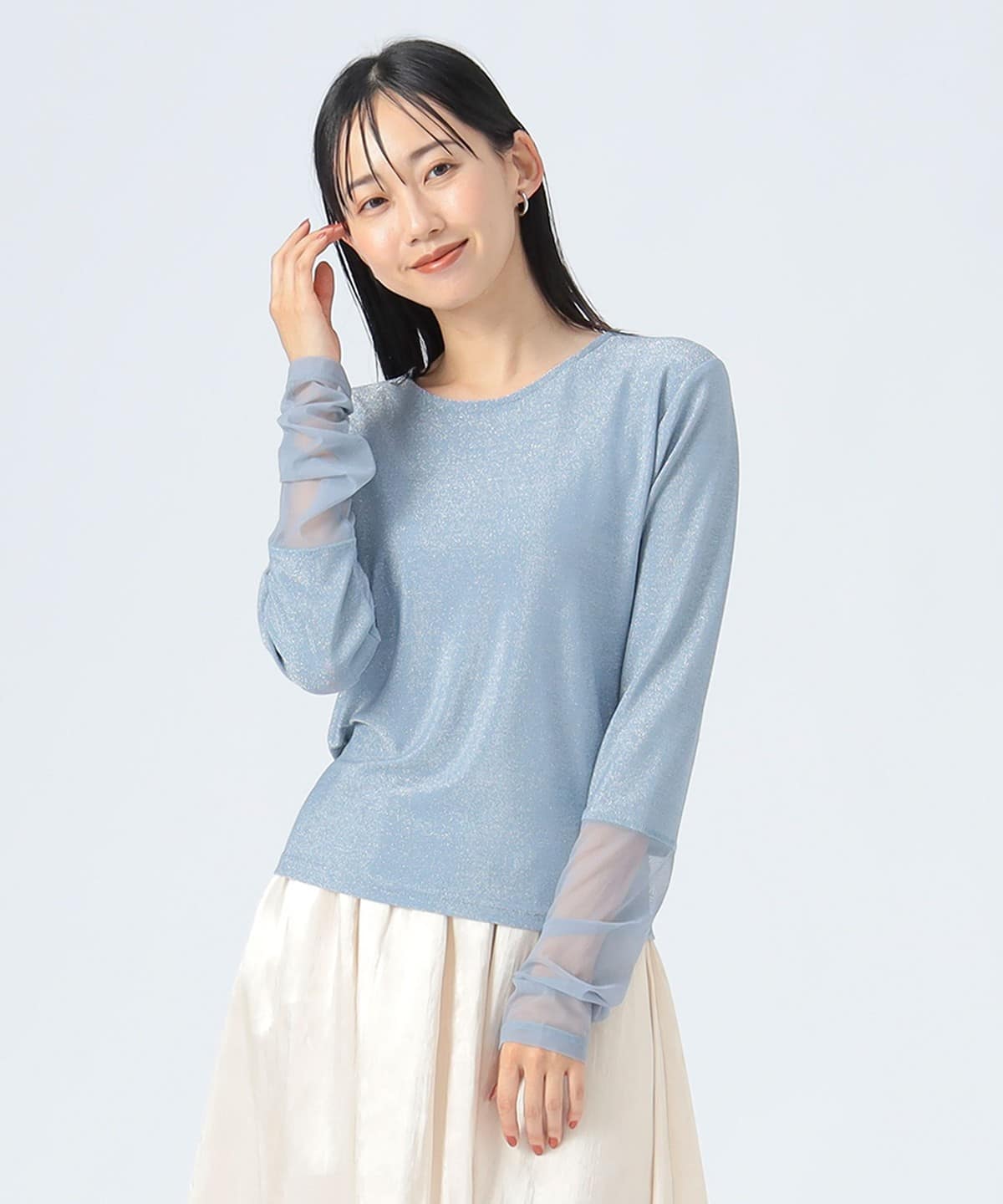チュールドッキング ラメ ロングスリーブ Tシャツ・カットソー WOMEN SAX ONE SIZE チュールドッキング ラメ ロングスリーブ Tシャツ・カットソー WOMEN SAX ONE SIZE
