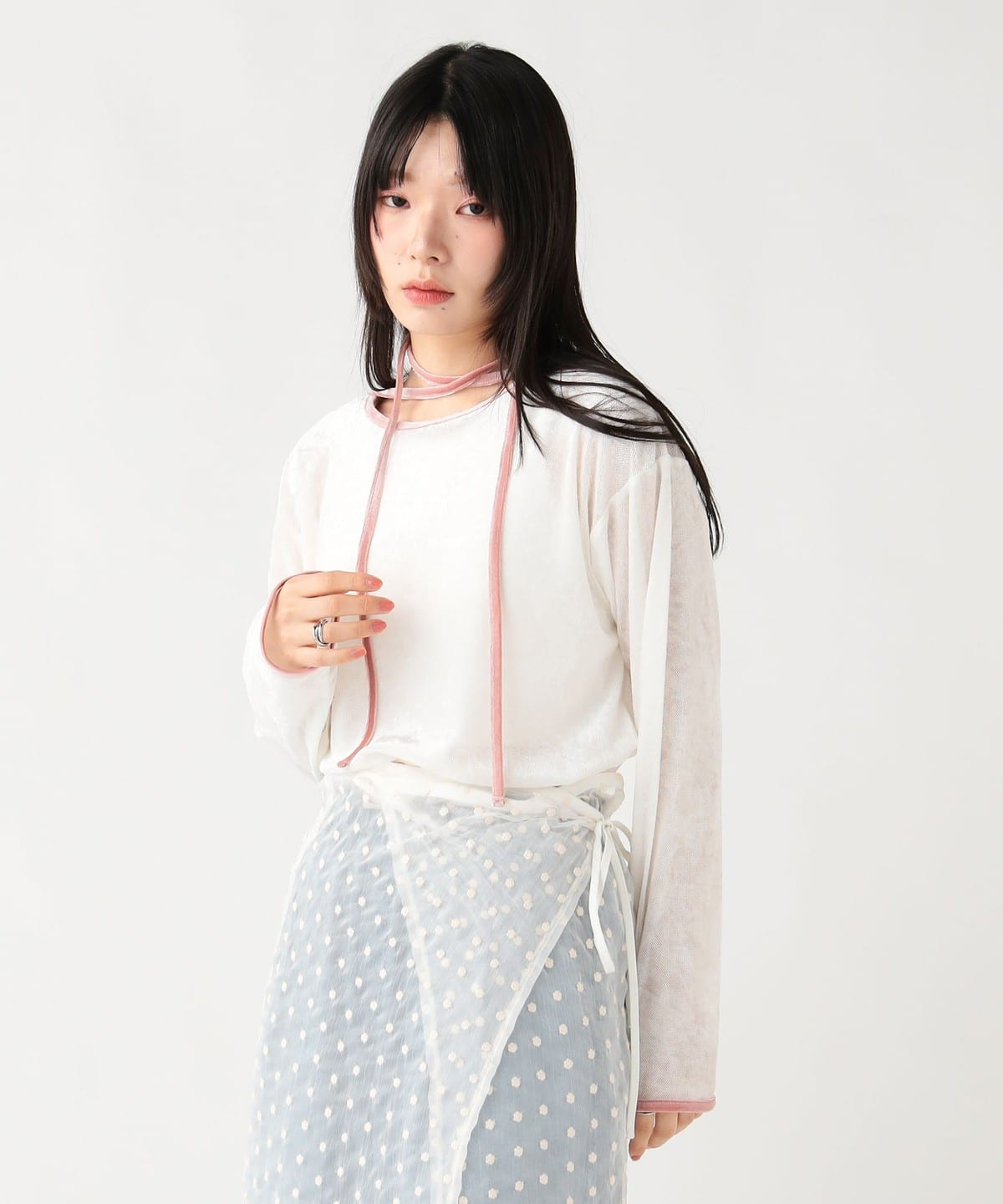 BEAMS HEART（ビームス ハート）シアー ベロア リンガーTシャツ（T 