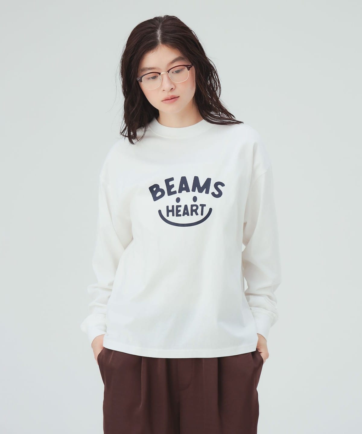 BEAMS HEART（ビームス ハート）スマイル ロゴ ロングスリーブ Tシャツ