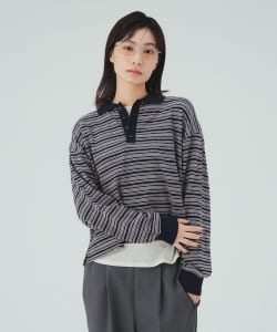 起毛 ボーダー ポロシャツ