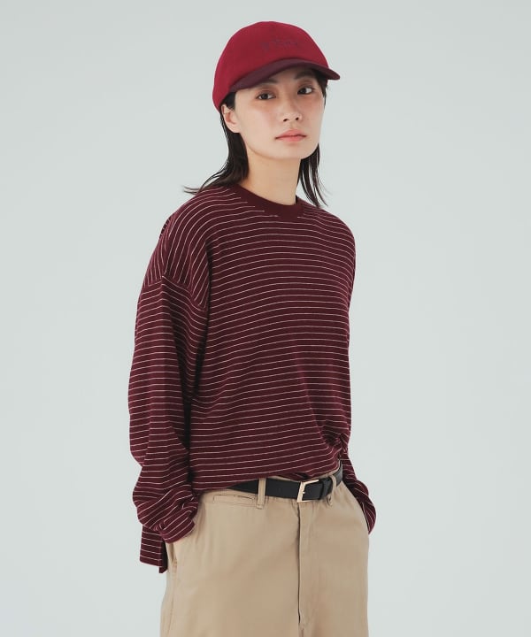 ボーダー ビッグ ロングスリーブ Tシャツ 落ち着いた配色が映える [H：168cm]