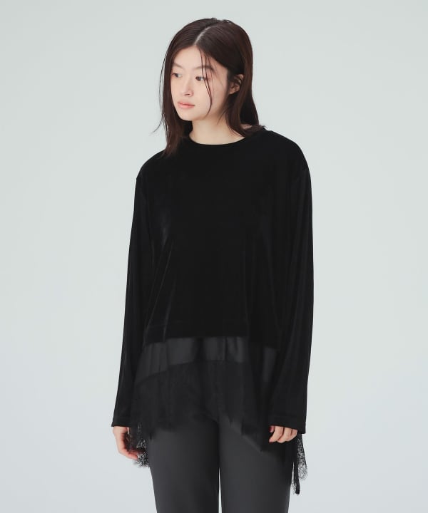 レース付き メッシュ ベロア Tシャツ [H：171cm]