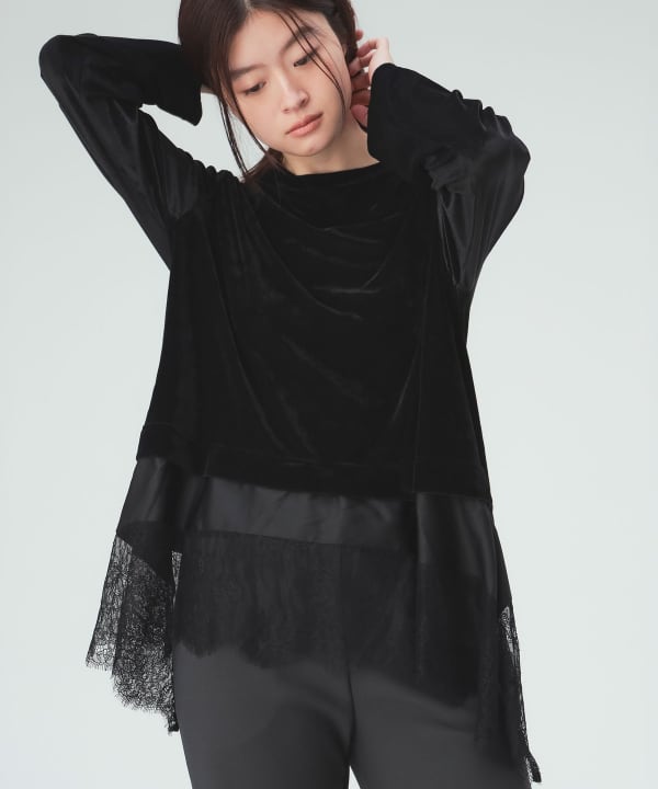 レース付き メッシュ ベロア Tシャツ [H：171cm]