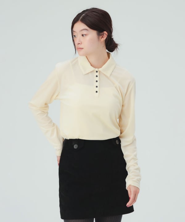 Sheer velour polo pullover [H: 171cm]