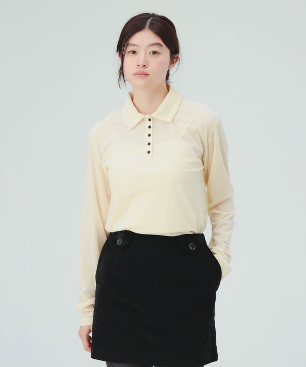 Sheer velour polo pullover [H: 171cm]
