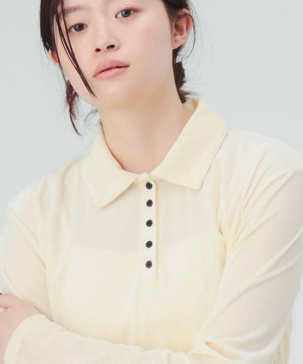 Sheer velour polo pullover [H: 171cm]