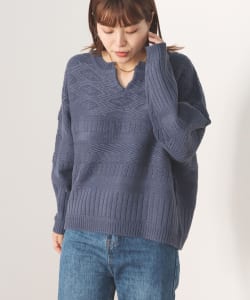 キーネック 変わり編みプルオーバー（手洗い可能）