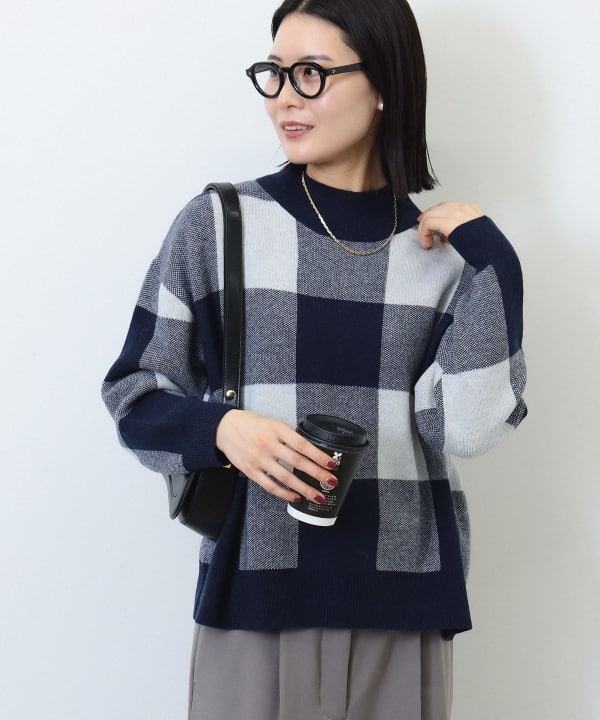 BEAMS HEART BEAMS HEART BEAMS HEART check knit pullover (tops knit