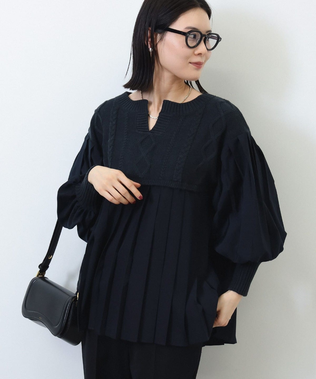 ニット コンビ異素材 プルオーバー トップス WOMEN NAVY ONE SIZE ニット コンビ異素材 プルオーバー トップス WOMEN NAVY ONE SIZE