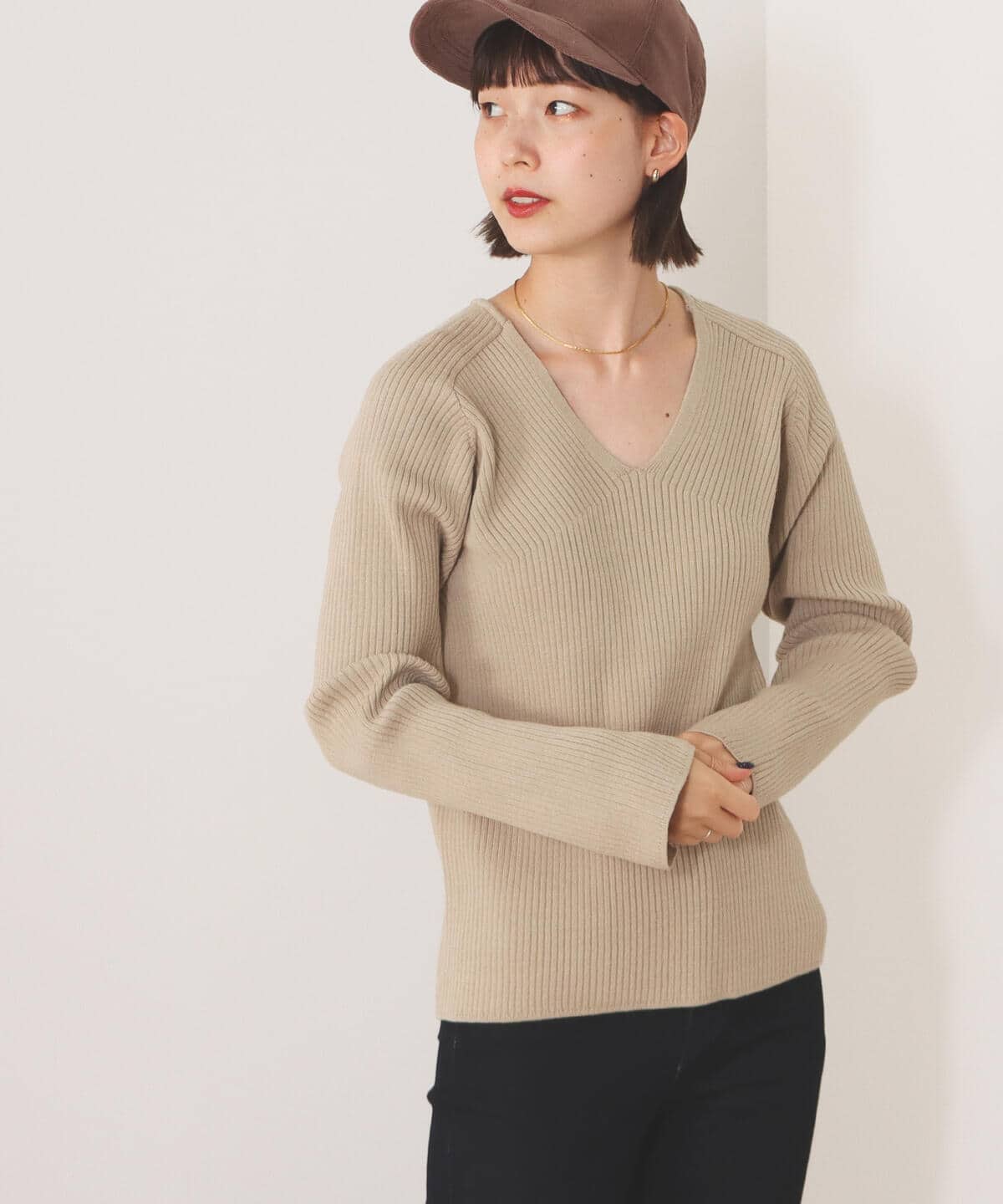 BEAMS GOLF ベージュ Vネック セーター リバーシブル