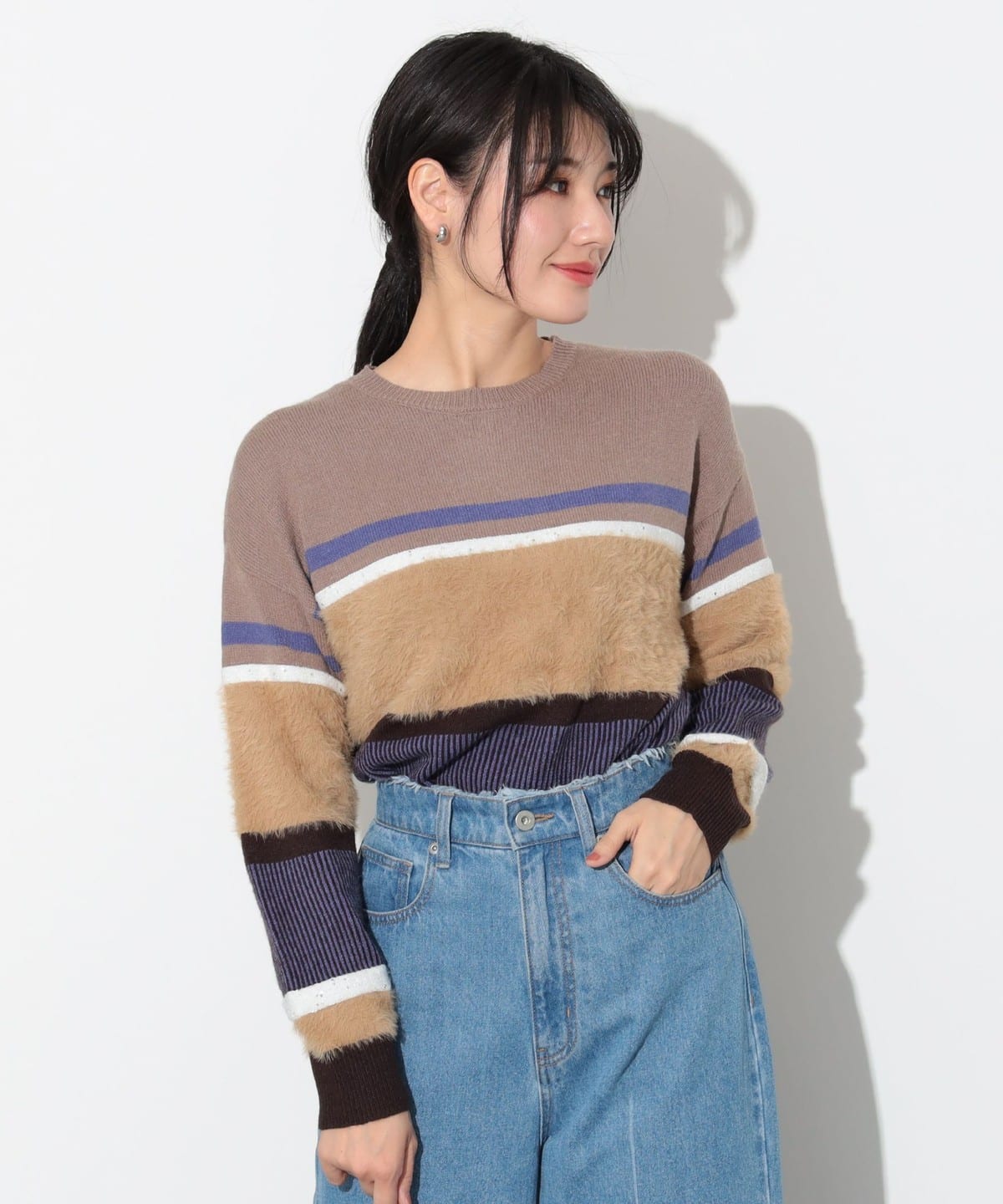 立体ボーダー ニット トップス WOMEN BEIGE ONE SIZE 立体ボーダー ニット トップス WOMEN BEIGE ONE SIZE
