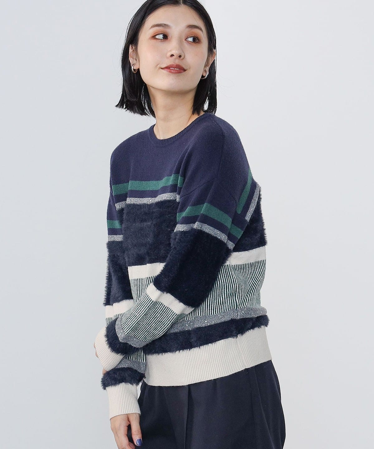 立体ボーダー ニット トップス WOMEN NAVY ONE SIZE 立体ボーダー ニット トップス WOMEN NAVY ONE SIZE