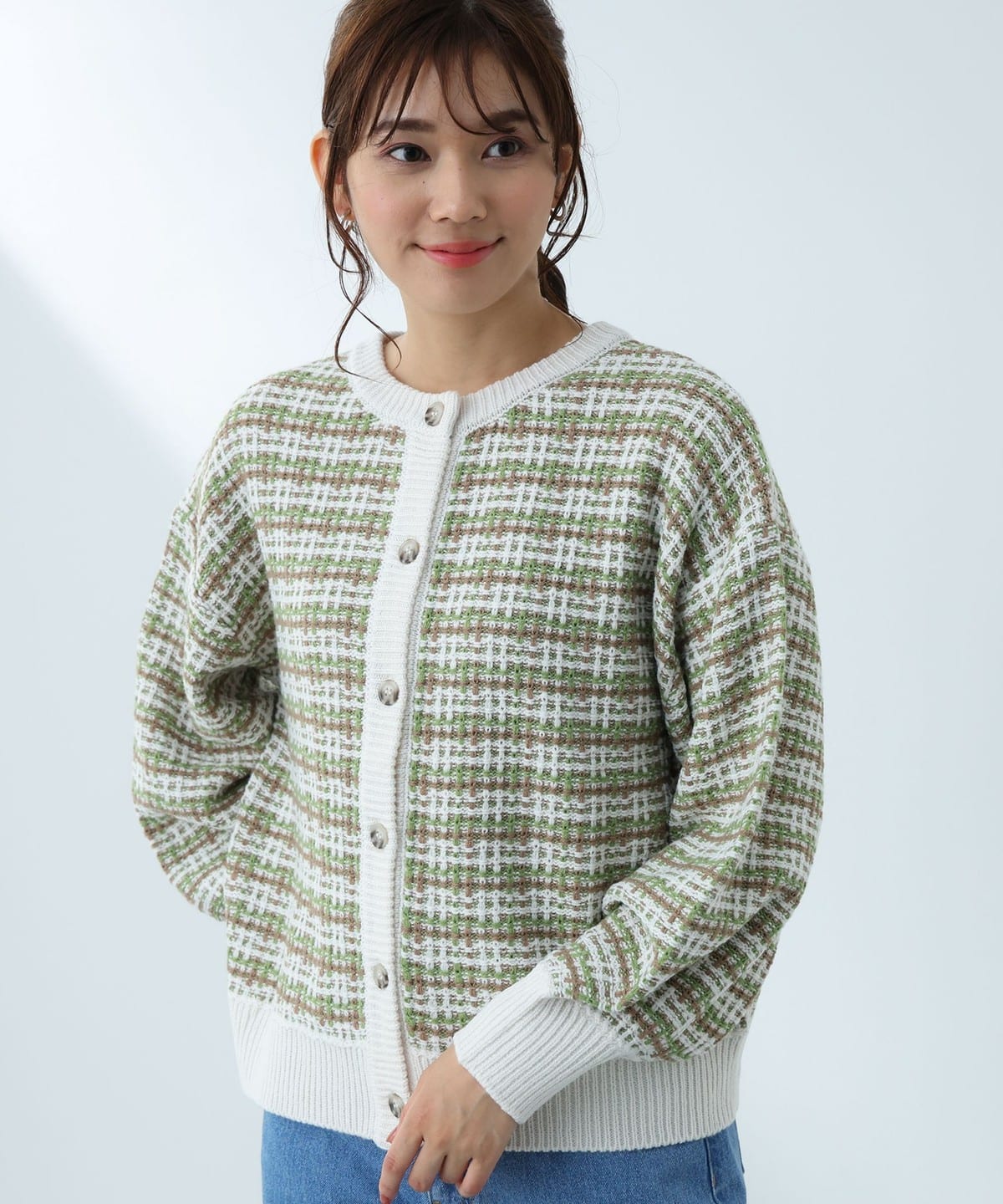 チェックジャカード カーディガン トップス WOMEN GREYISH GREEN ONE SIZE チェックジャカード カーディガン トップス WOMEN GREYISH GREEN ONE SIZE