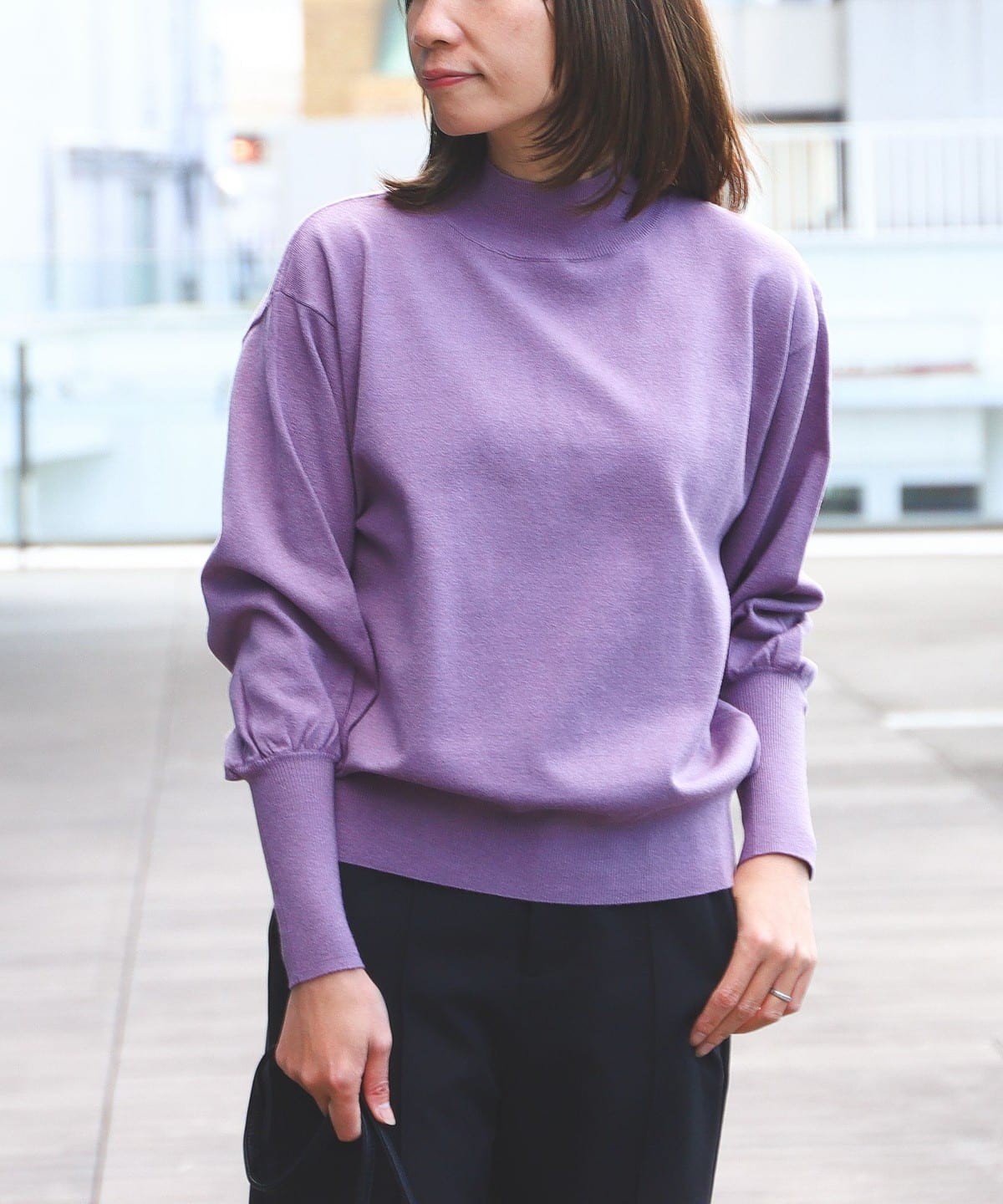 ふっくら袖 ハイネック ニット プルオーバー(洗濯機可能) トップス WOMEN PURPLE ONE SIZE ふっくら袖 ハイネック ニット プルオーバー(洗濯機可能) トップス WOMEN PURPLE ONE SIZE