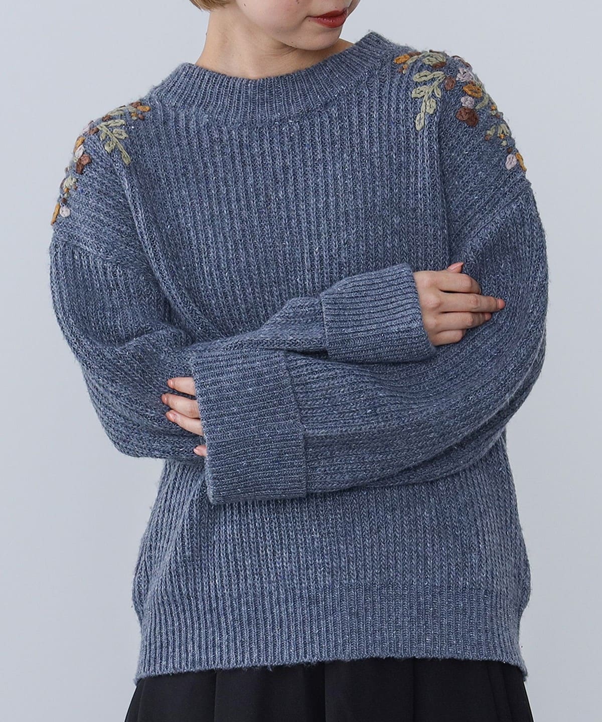 ハンド刺繍 ニットプルオーバー トップス WOMEN DARK BLUE ONE SIZE ハンド刺繍 ニットプルオーバー トップス WOMEN DARK BLUE ONE SIZE