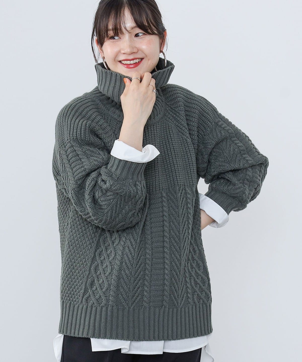 オフタートル 柄ミックス ニットプルオーバー(手洗い可能) トップス WOMEN GREEN ONE SIZE オフタートル 柄ミックス ニットプルオーバー(手洗い可能) トップス WOMEN GREEN ONE SIZE