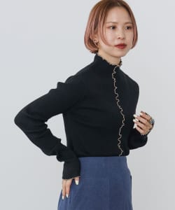 配色メロー ハイネックトップス（手洗い可能）