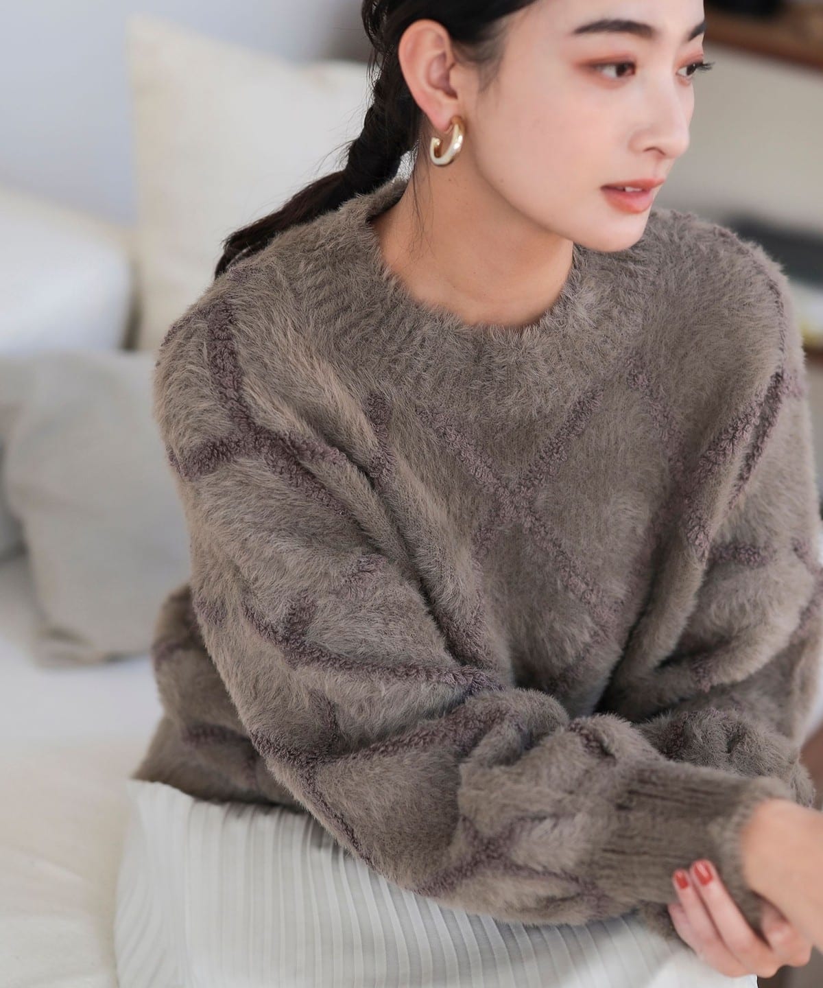 シャギー ブークレニット(手洗い可能) トップス WOMEN DARK BEIGE ONE SIZE シャギー ブークレニット(手洗い可能) トップス WOMEN DARK BEIGE ONE SIZE