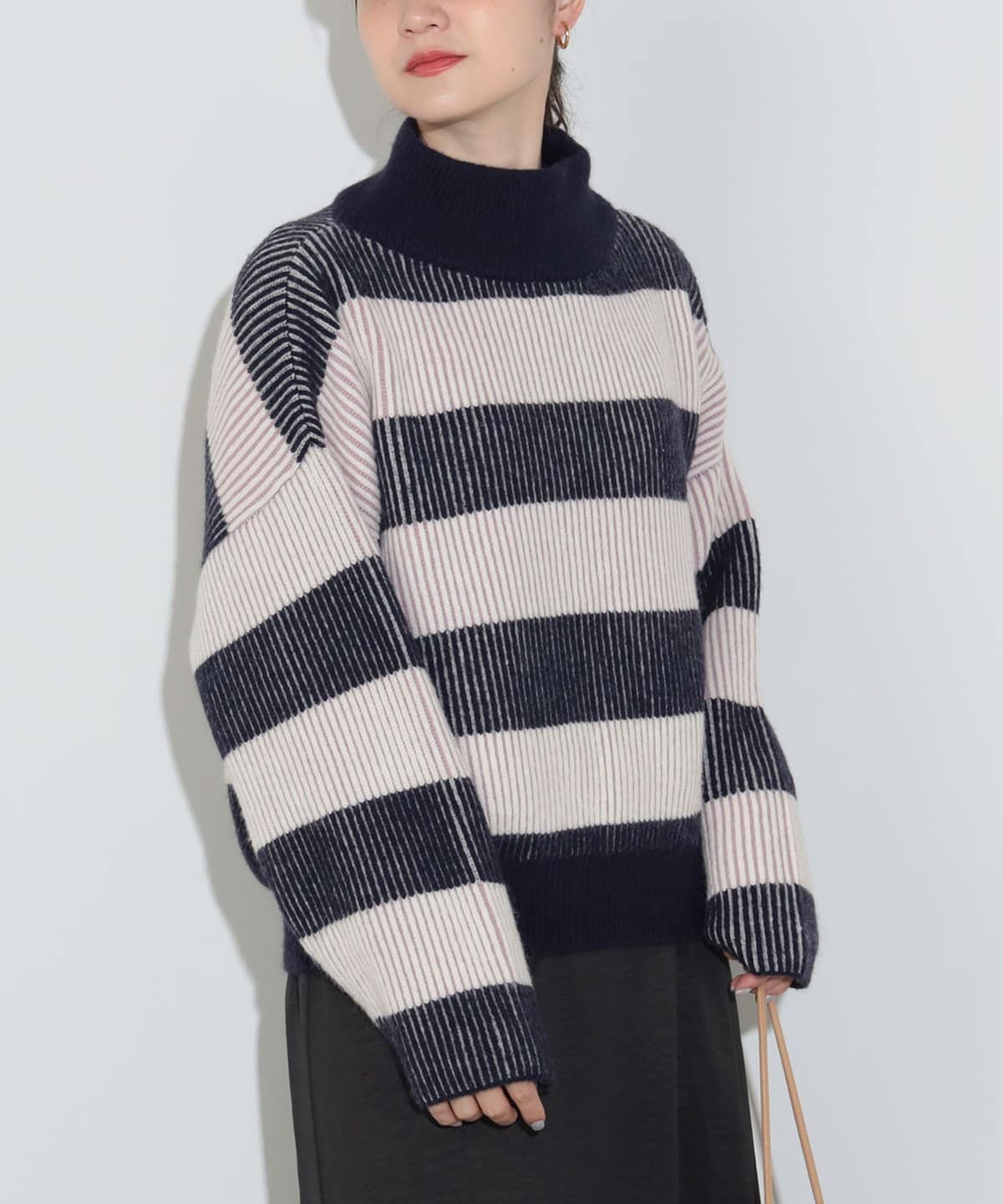配色ボーダー ニット(洗濯機可能) トップス WOMEN NAVY ONE SIZE 配色ボーダー ニット(洗濯機可能) トップス WOMEN NAVY ONE SIZE