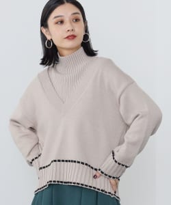 Vネックニット × リブケープ セット