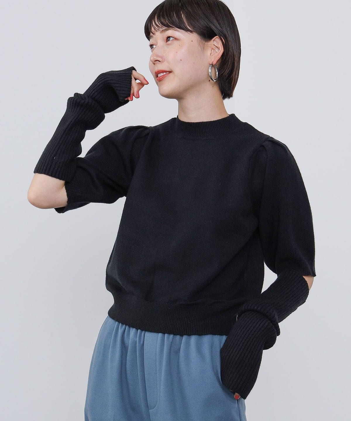 アームウォーマー付き ニットプルオーバー トップス WOMEN BLACK ONE SIZE アームウォーマー付き ニットプルオーバー トップス WOMEN BLACK ONE SIZE
