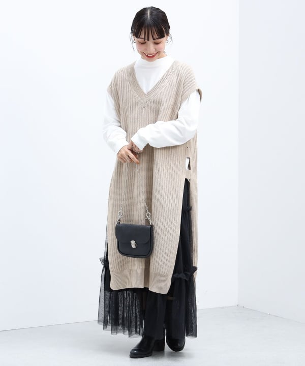 knit-02194 ニットロングベスト ブラウン グレー ブラック | L