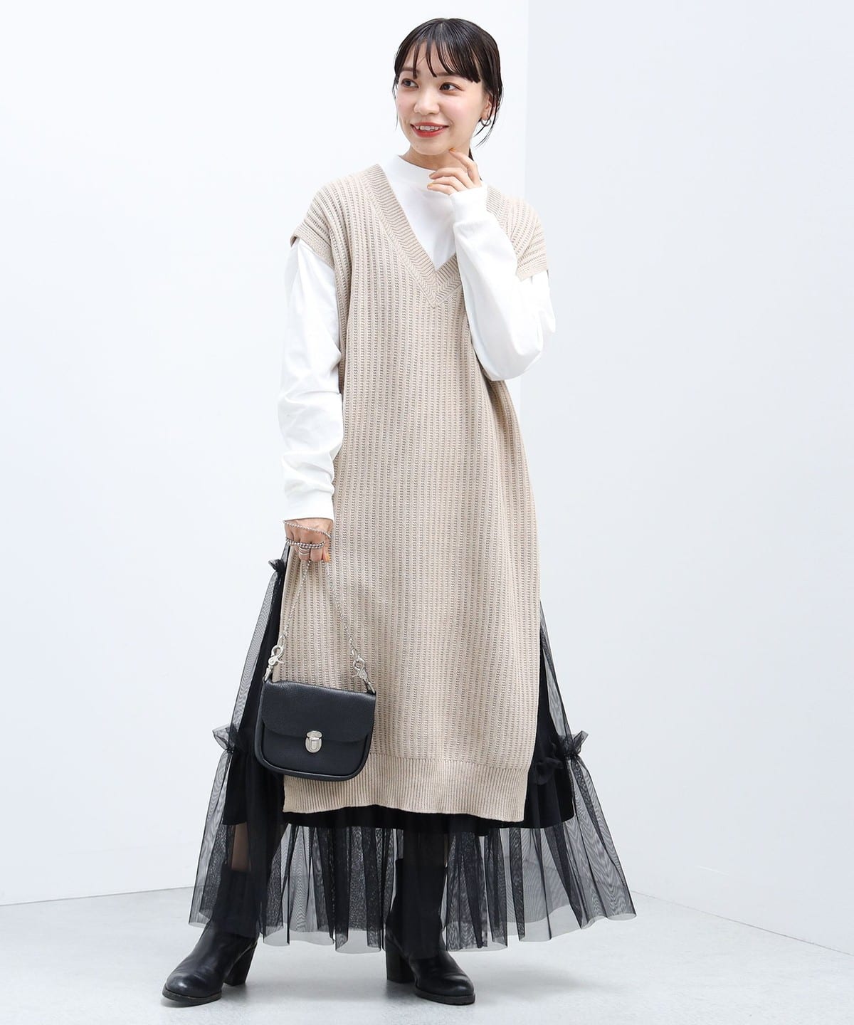 ロングスリーブカットソー × ロングベスト セット トップス WOMEN BEIGE ONE SIZE ロングスリーブカットソー × ロングベスト セット トップス WOMEN BEIGE ONE SIZE