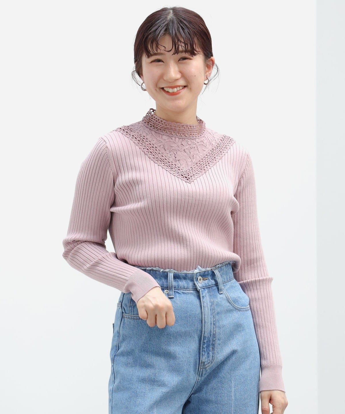 ヨークレース ニットプルオーバー トップス WOMEN GRAYISH PINK ONE SIZE ヨークレース ニットプルオーバー トップス WOMEN GRAYISH PINK ONE SIZE