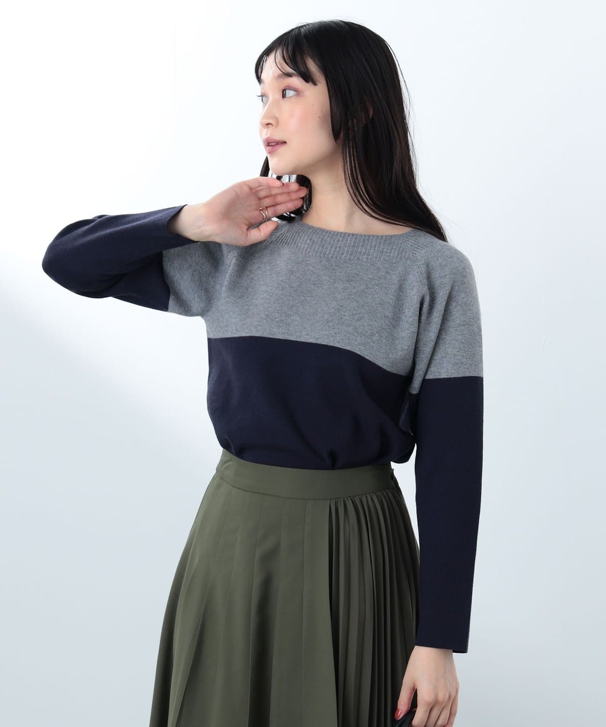 総針 配色プルオーバーニット(手洗い可能) トップス WOMEN CHARCOAL GREY ONE SIZE 総針 配色プルオーバーニット(手洗い可能) トップス WOMEN CHARCOAL GREY ONE SIZE
