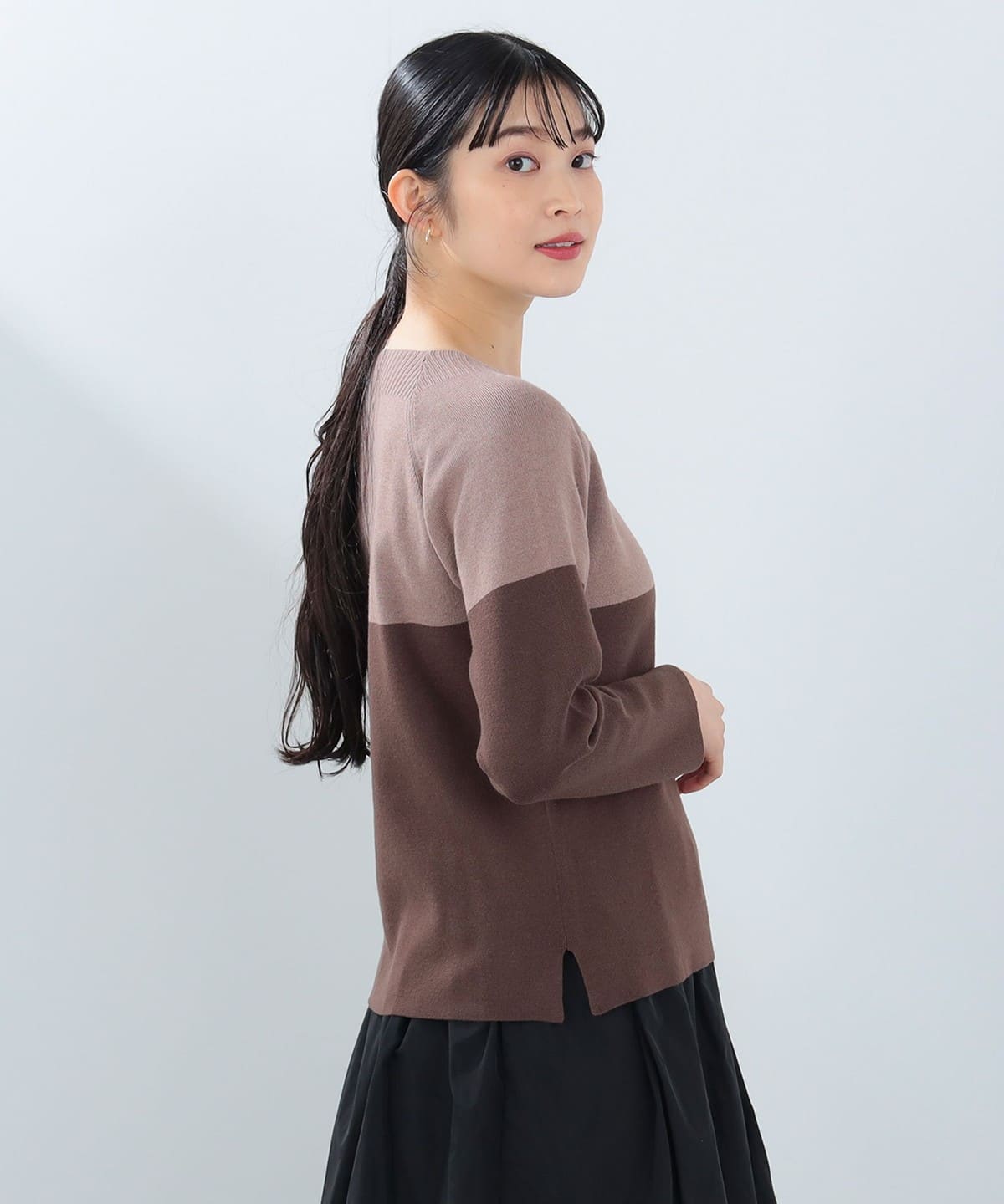 総針 配色プルオーバーニット(手洗い可能) トップス WOMEN BEIGE ONE SIZE 総針 配色プルオーバーニット(手洗い可能) トップス WOMEN BEIGE ONE SIZE
