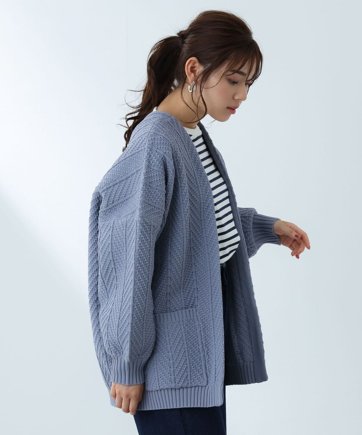 畦編み 着流し カーディガン(手洗い可能) トップス WOMEN SAX ONE SIZE 畦編み 着流し カーディガン(手洗い可能) トップス WOMEN SAX ONE SIZE