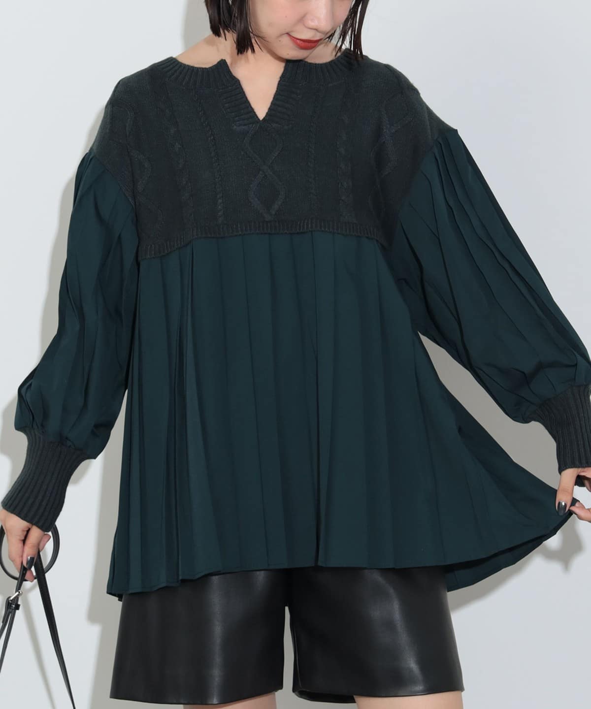 ニット コンビ異素材 切替 プルオーバー(洗濯機可能) トップス WOMEN GREEN ONE SIZE ニット コンビ異素材 切替 プルオーバー(洗濯機可能) トップス WOMEN GREEN ONE SIZE
