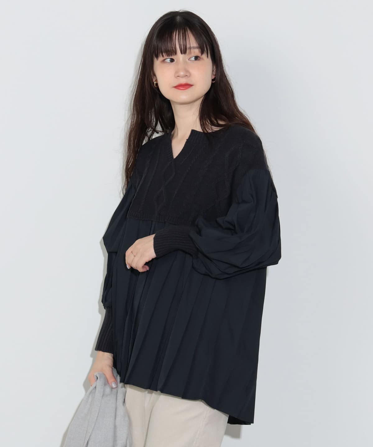 【送料関税無料】 定価49500円新品BEAMS スビンニットネイビーL プルオーバー トップス