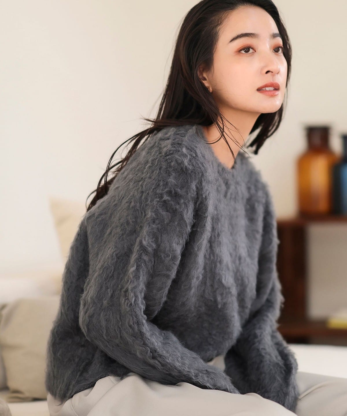 シャギーニット クルー プルオーバー(手洗い可能) トップス WOMEN CHARCOAL GREY② ONE SIZE シャギーニット クルー プルオーバー(手洗い可能) トップス WOMEN CHARCOAL GREY② ONE SIZE