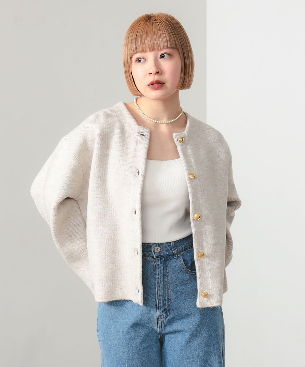 ラルディーニ　半袖ニットカーディガン　　ビームスF BEAMS HEART（ビームス ハート）ダブルフェイス クルーニット
