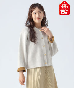 【+15%ポイントUP】ダブルフェイス クルーニット カーディガン（手洗い可能）