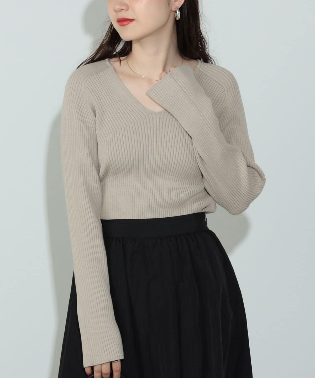 Vネック リブニット(手洗い可能) トップス WOMEN BEIGE ONE SIZE Vネック リブニット(手洗い可能) トップス WOMEN BEIGE ONE SIZE