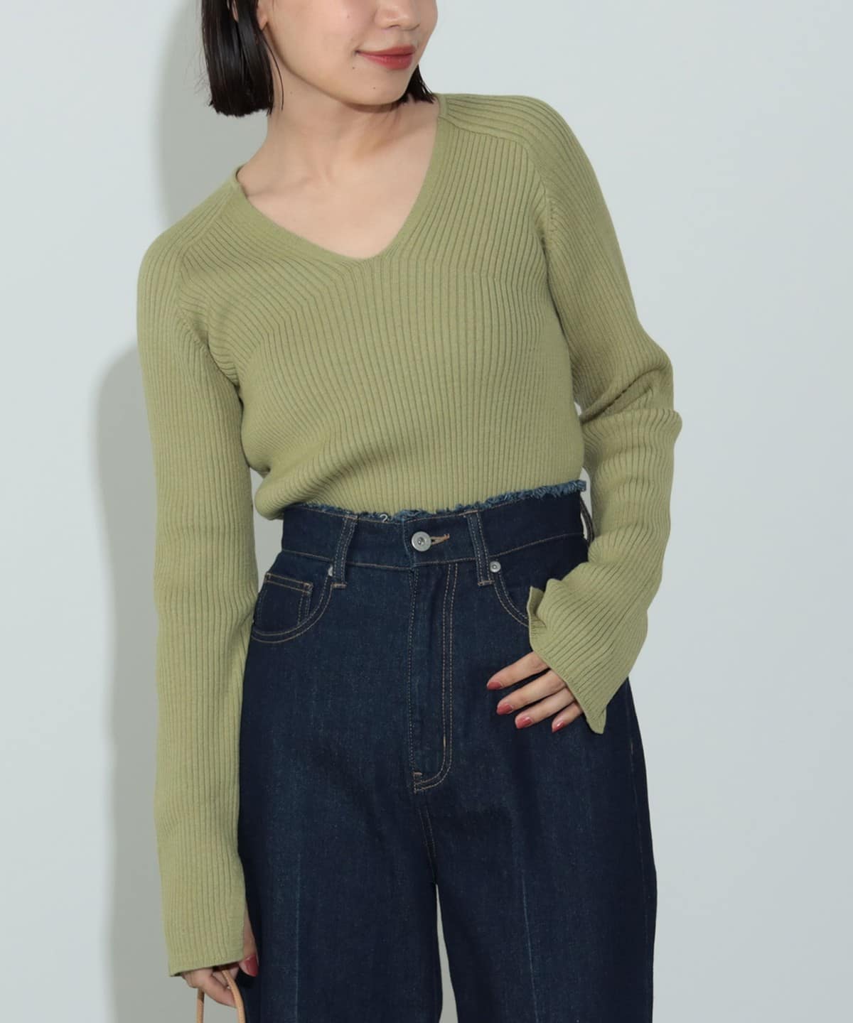 Vネック リブニット(手洗い可能) トップス WOMEN LIME ONE SIZE Vネック リブニット(手洗い可能) トップス WOMEN LIME ONE SIZE