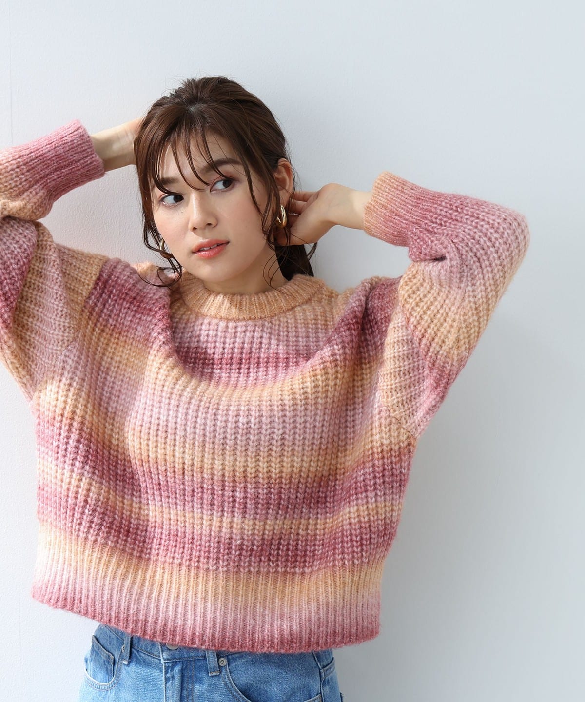グラデーション ニット プルオーバー(手洗い可能) トップス WOMEN ORANGE×RED ONE SIZE グラデーション ニット プルオーバー(手洗い可能) トップス WOMEN ORANGE×RED ONE SIZE
