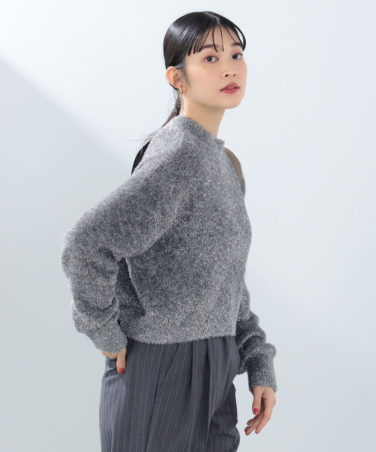 ラメシャギー ニット プルオーバー トップス WOMEN GREY ONE SIZE ラメシャギー ニット プルオーバー トップス WOMEN GREY ONE SIZE