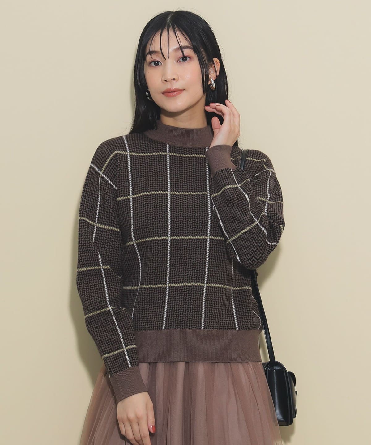 ハイネック チェックニット プルオーバー(手洗い可能) トップス WOMEN BEIGE ONE SIZE ハイネック チェックニット プルオーバー(手洗い可能) トップス WOMEN BEIGE ONE SIZE