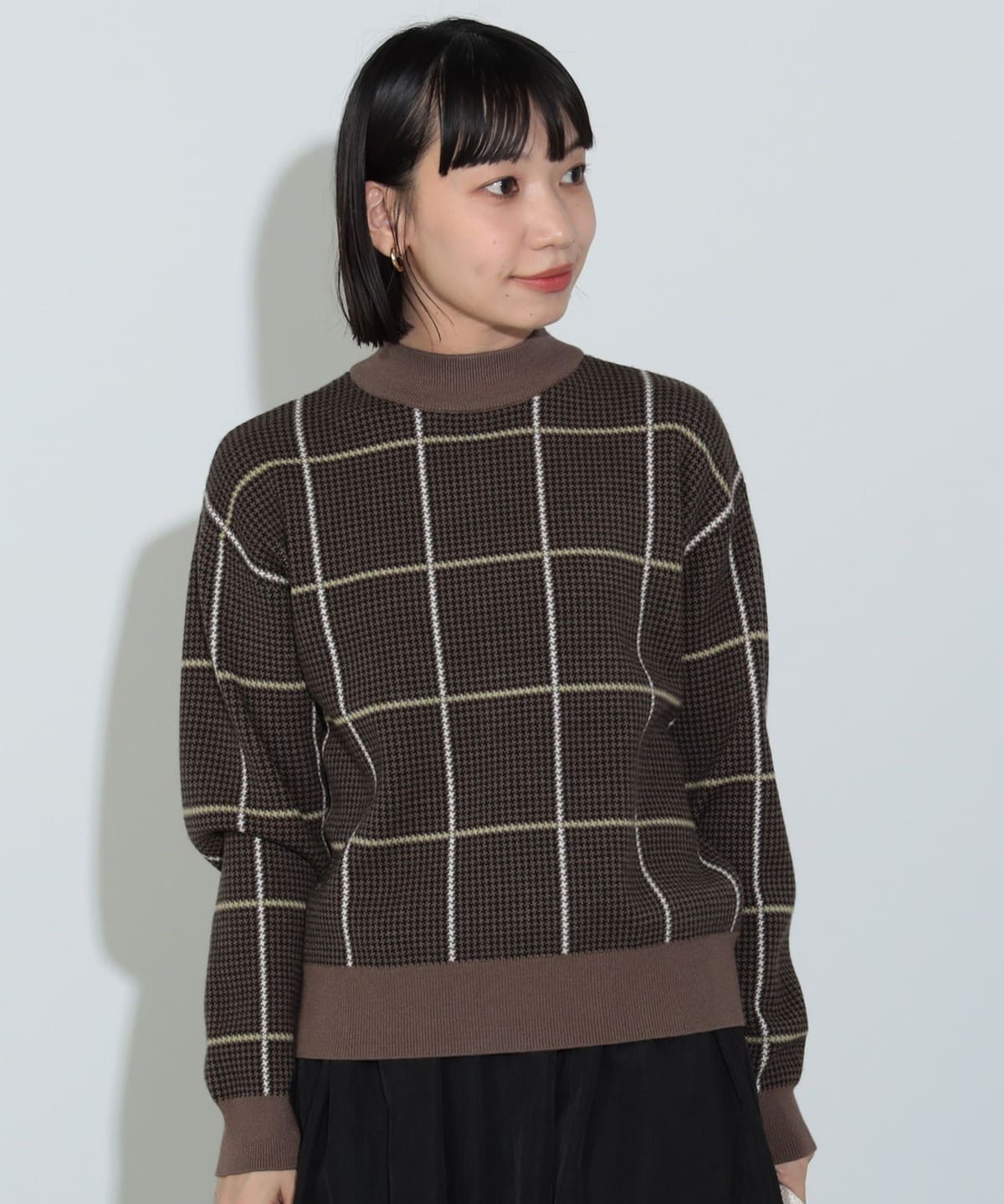 45rpmマスタードチェックハイネックニット BEAMS HEART（ビームス ハート）ハイネック チェックニット プル