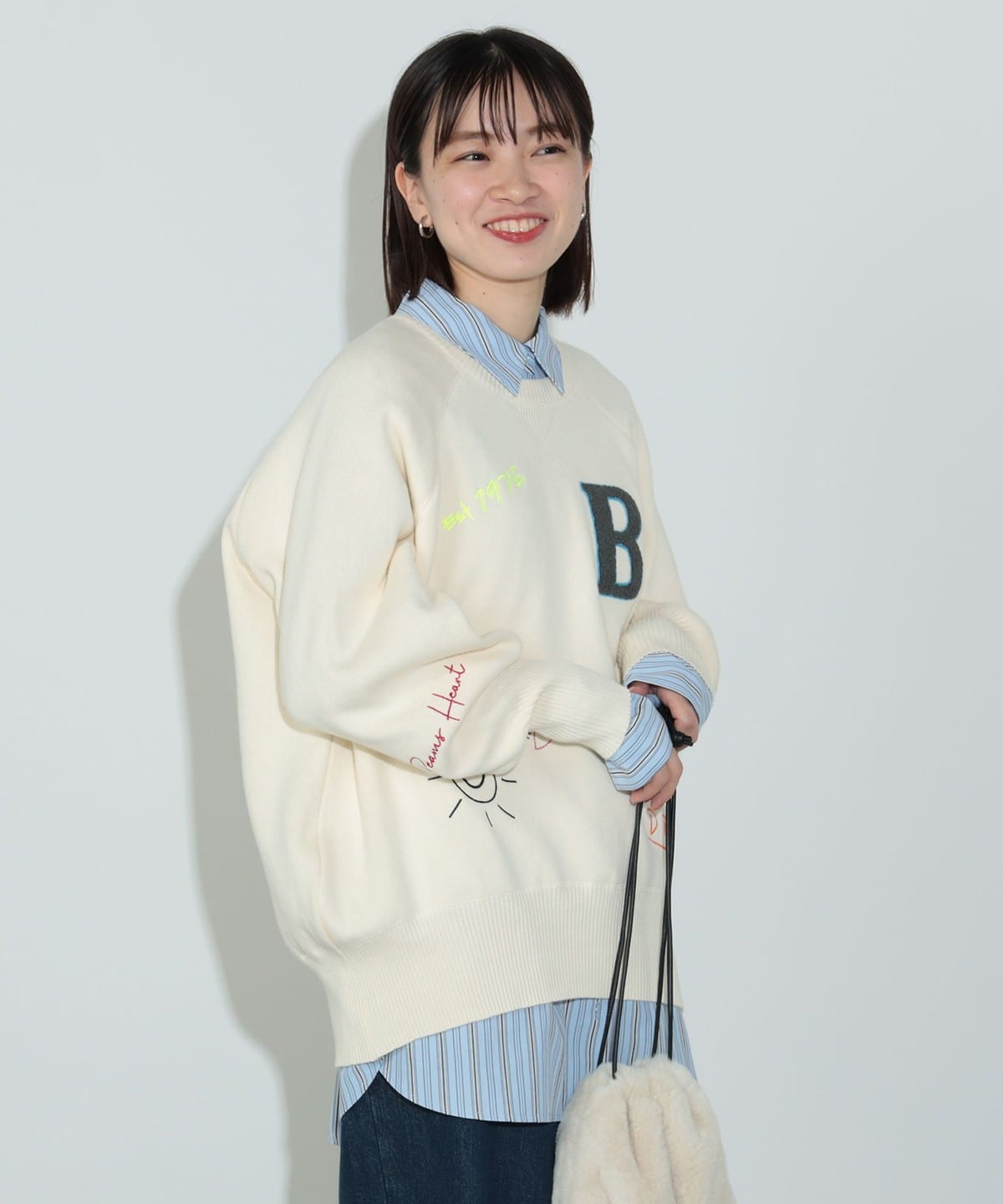 BEAMS HEART(ビームス ハート)スウェットライク ロゴ ニット BEAMS HEART(ビームス ハート)スウェットライク ロゴ ニット