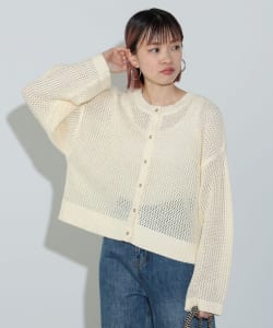 【TIME SALE商品】BEAMS HEART / 女裝 燙箔印花 網眼 針織 開襟衫