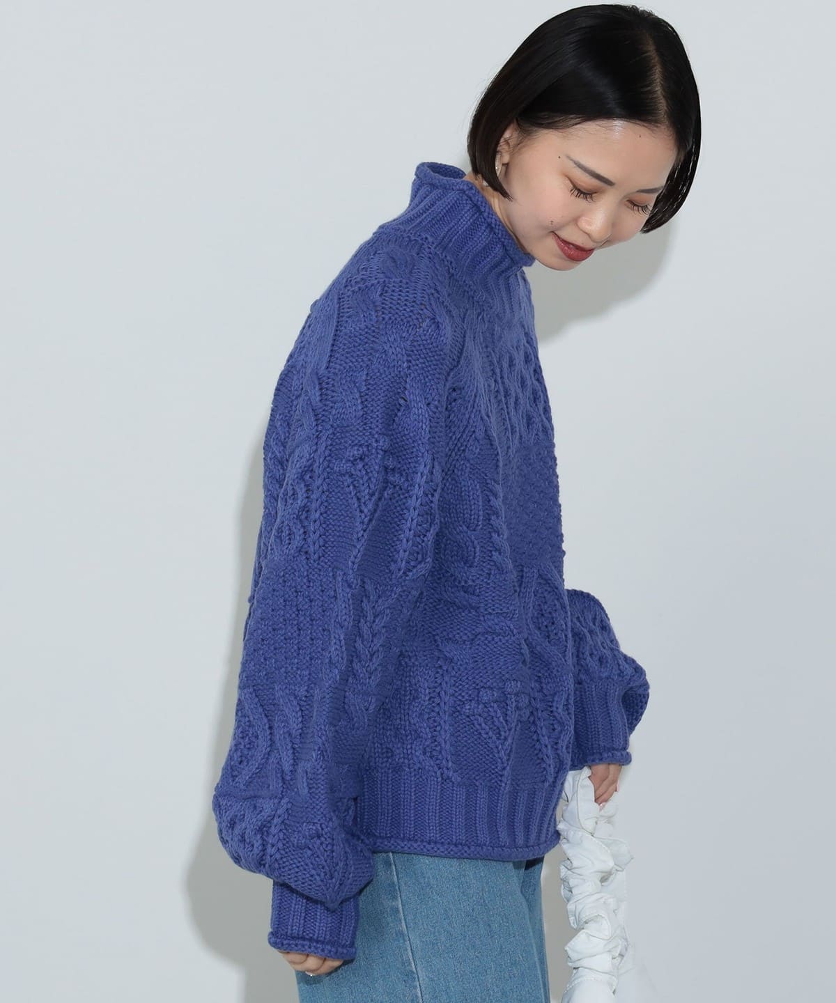 パッチワーク編み ハイネックニット トップス WOMEN LIGHT PURPLE ONE SIZE パッチワーク編み ハイネックニット トップス WOMEN LIGHT PURPLE ONE SIZE