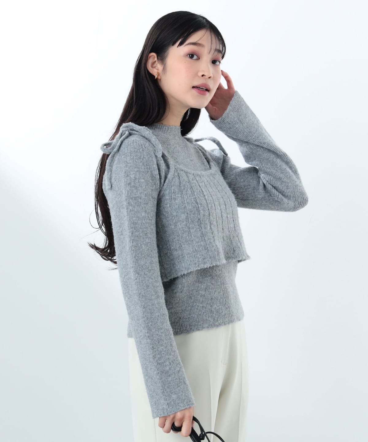 リボンキャミベスト × プルオーバー(セットアイテム・手洗い可能) トップス WOMEN GREY ONE SIZE リボンキャミベスト × プルオーバー(セットアイテム・手洗い可能) トップス WOMEN GREY ONE SIZE