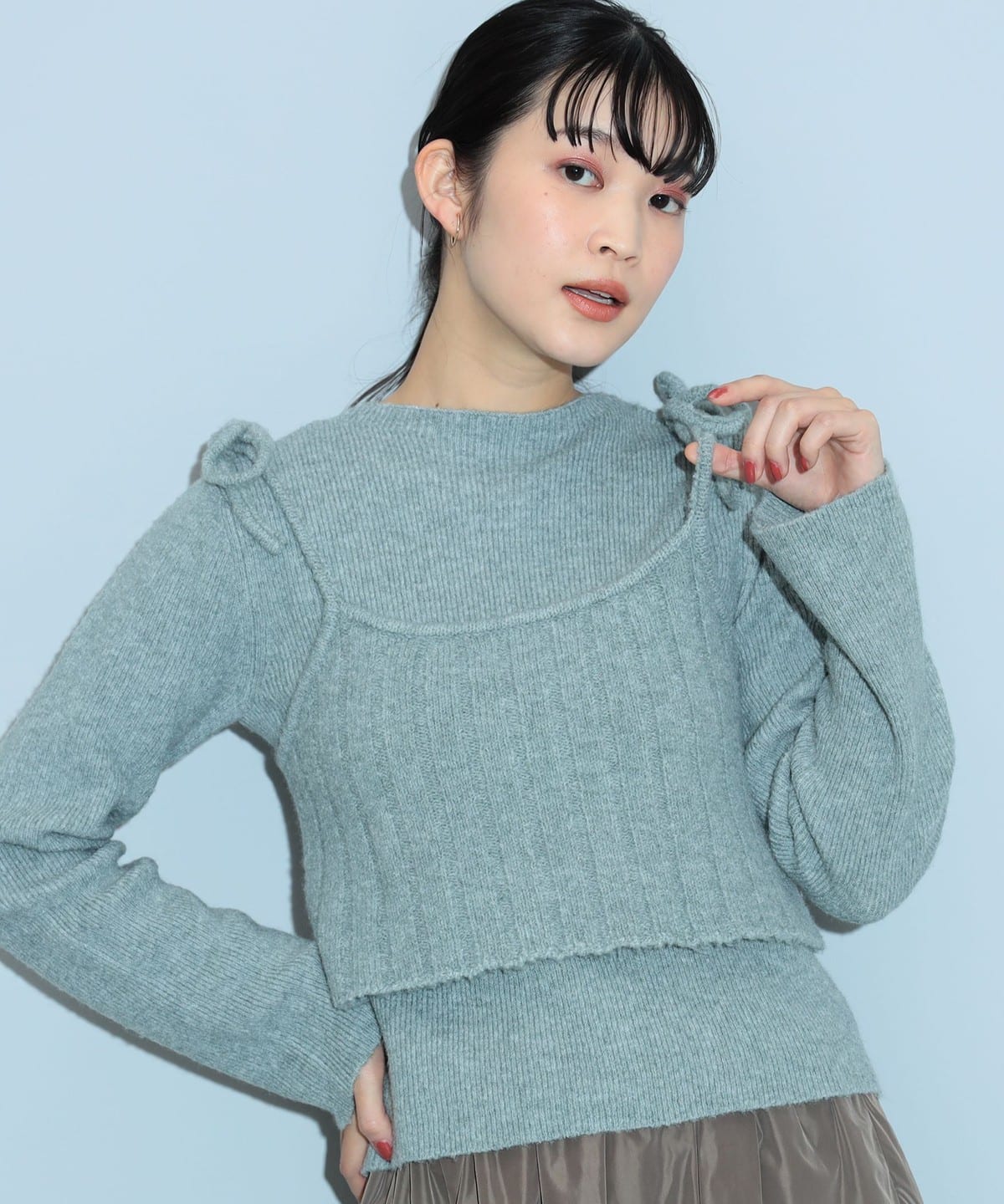 リボンキャミベスト × プルオーバー(セットアイテム) トップス WOMEN GREYISH BLUE ONE SIZE リボンキャミベスト × プルオーバー(セットアイテム) トップス WOMEN GREYISH BLUE ONE SIZE