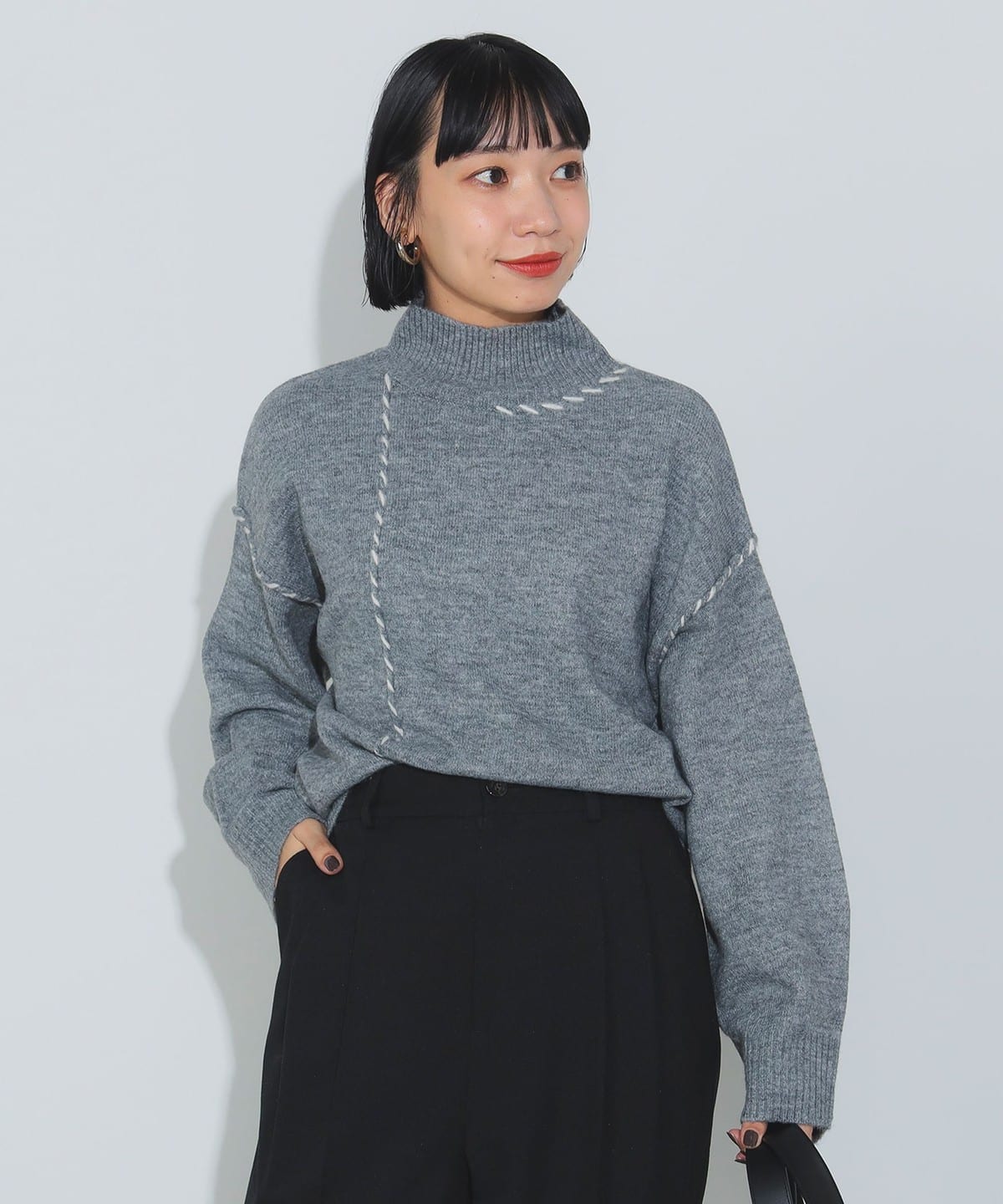 リンキングニット トップス WOMEN GREY ONE SIZE