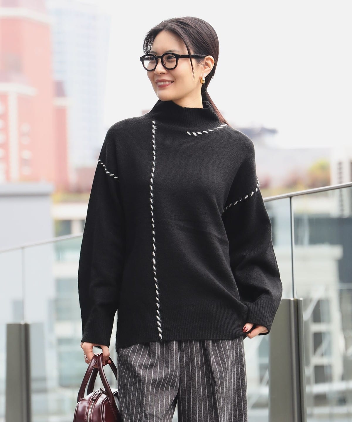 リンキングニット トップス WOMEN BLACK ONE SIZE