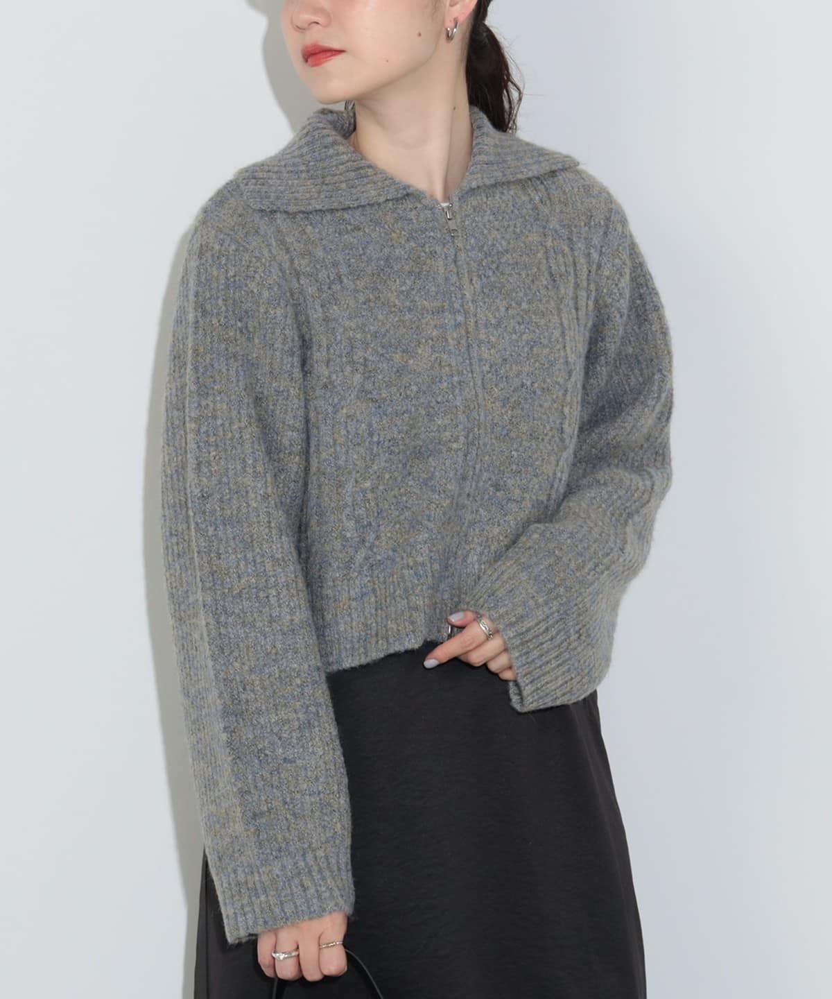 ビッグカラー ダブルジップニット(手洗い可能) トップス WOMEN SAX ONE SIZE ビッグカラー ダブルジップニット(手洗い可能) トップス WOMEN SAX ONE SIZE
